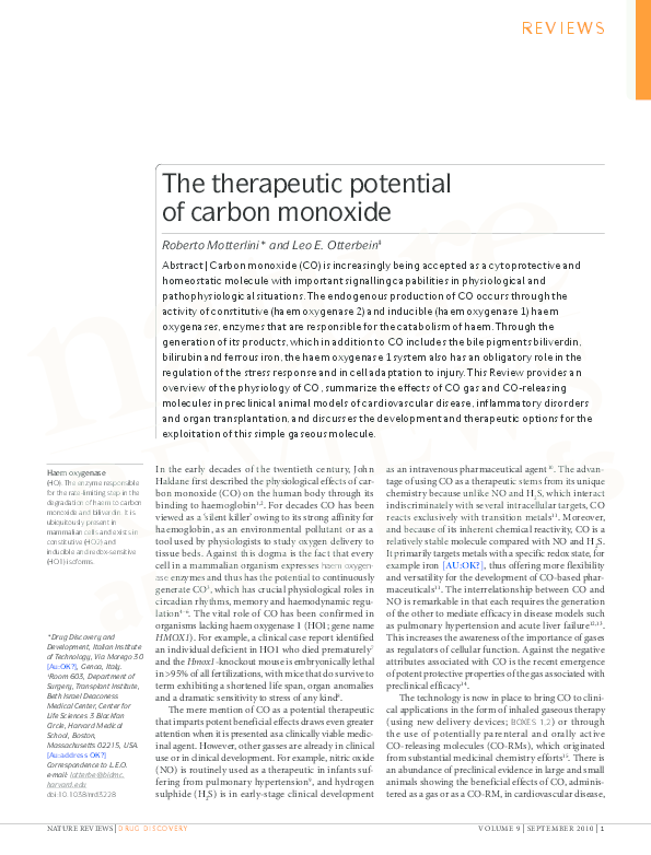 (PDF) The therapeutic potential of carbon monoxide