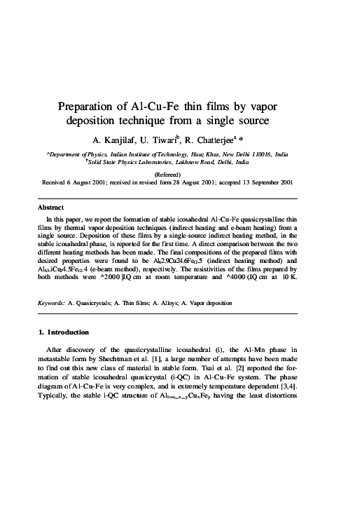 (PDF) Preparation of Al–Cu–Fe thin films by vapor deposition technique ...