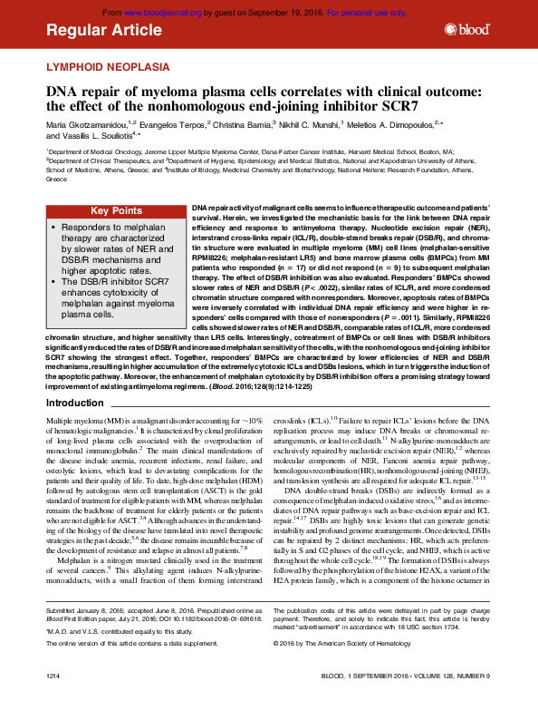 (PDF) DNA repair of myeloma plasma cells correlates with clinical ...