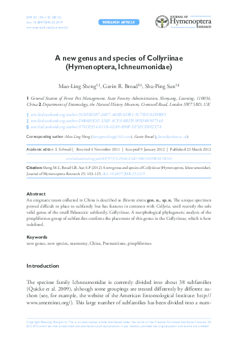 (PDF) A new genus and species of Collyriinae (Hymenoptera, Ichneumonidae)