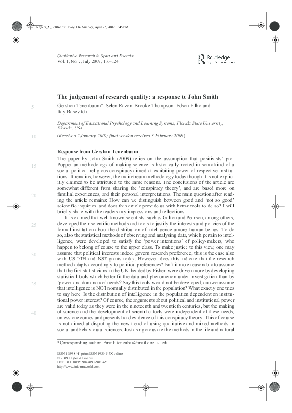 (PDF) The judgement of research quality: a response to John Smith