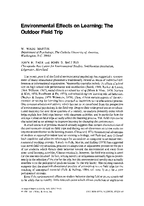 (PDF) Environmental effects on learning The outdoor field trip John