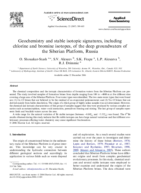 (PDF) Geochemistry and stable isotopic signatures, including chlorine and bromine isotopes, of