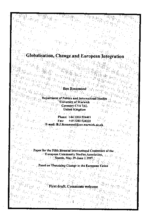(PDF) Globalisation, change and European integration