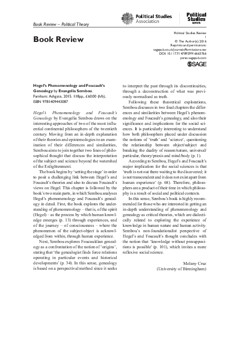 Hegels Phenomenology and Foucaults Genealogy