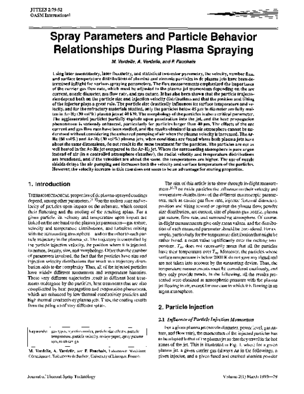 (PDF) Spray parameters and particle behavior relationships during ...