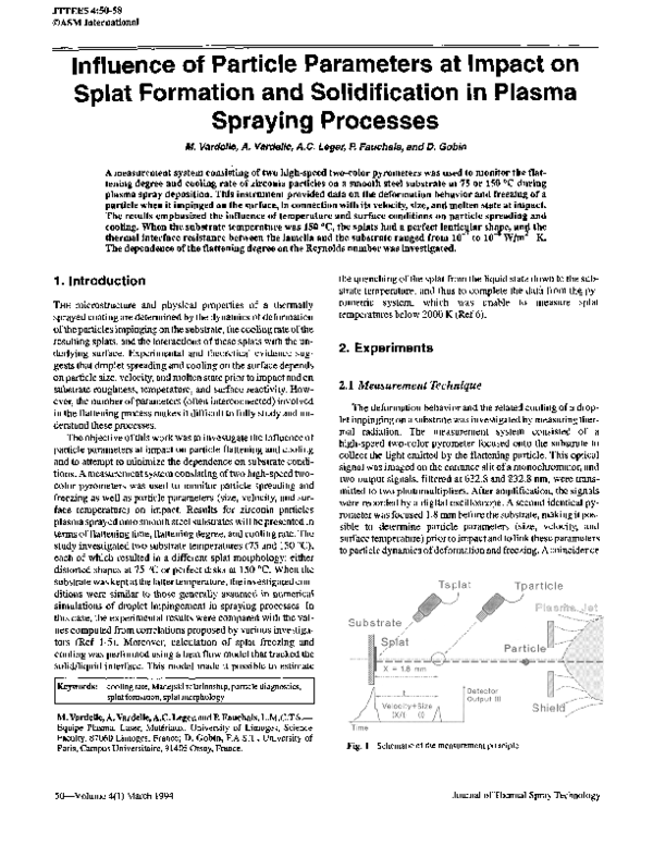 (PDF) Substrate temperature effects on splat formation, microstructure
