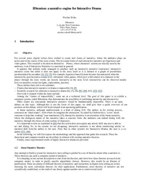 (PDF) IDtension: a narrative engine for Interactive Drama