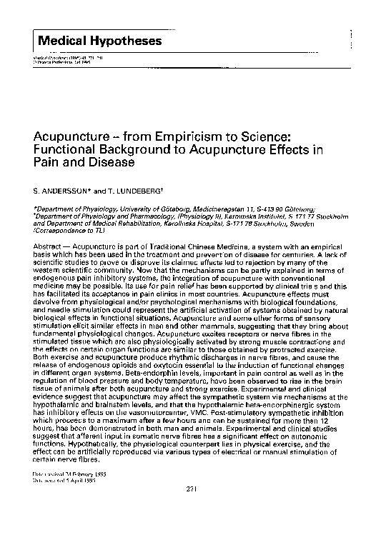 (PDF) Acupuncture-from Empiricism to Science: Functional Background to ...