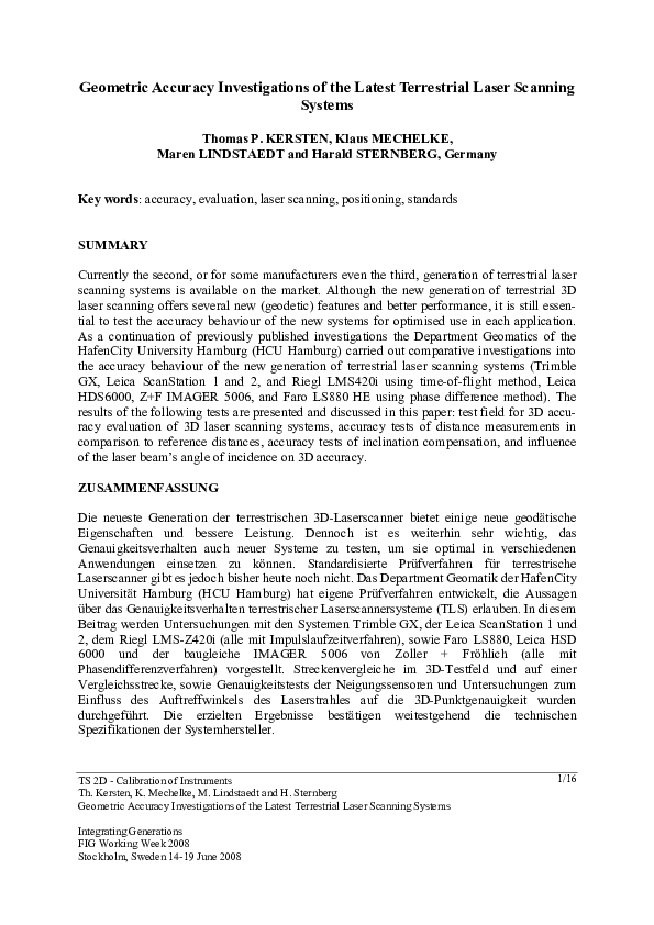 (PDF) Geometric Accuracy Investigations of the Latest Terrestrial Laser ...