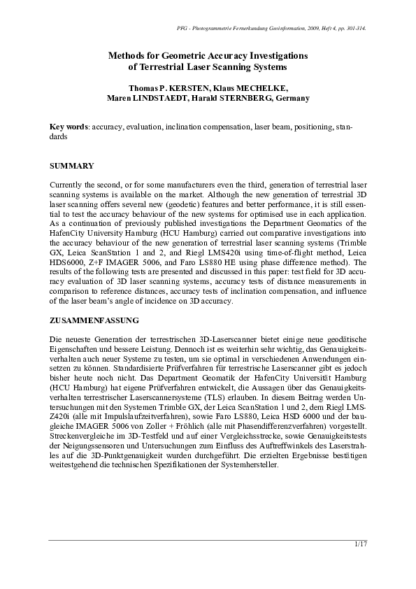 (PDF) Methods for Geometric Accuracy Investigations of Terrestrial ...