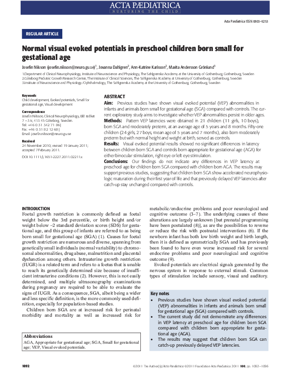 (PDF) Normal visual evoked potentials in preschool children born small ...