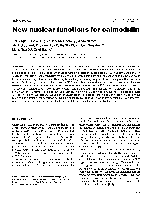(PDF) New nuclear functions for calmodulin