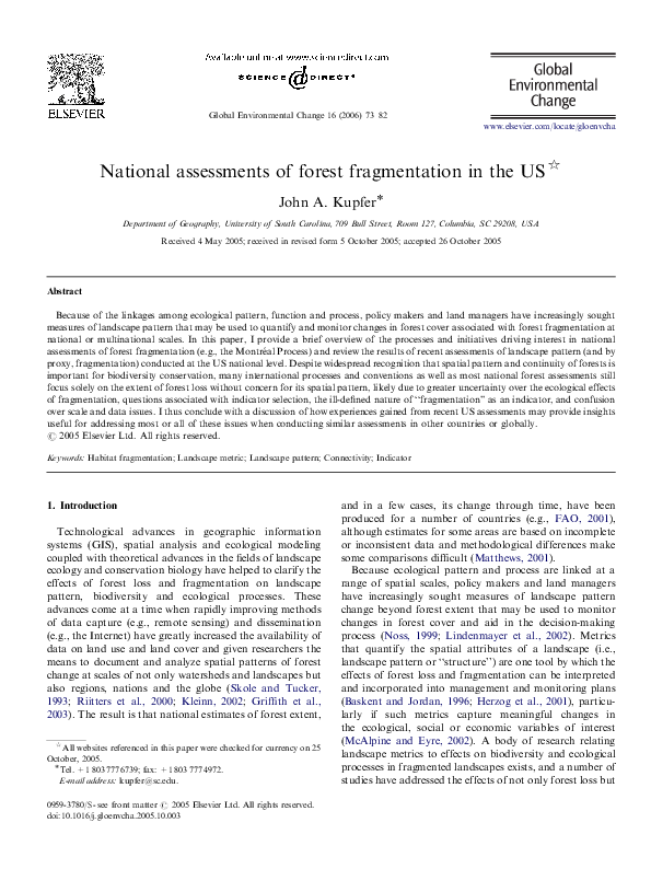 (PDF) National assessments of forest fragmentation in the US