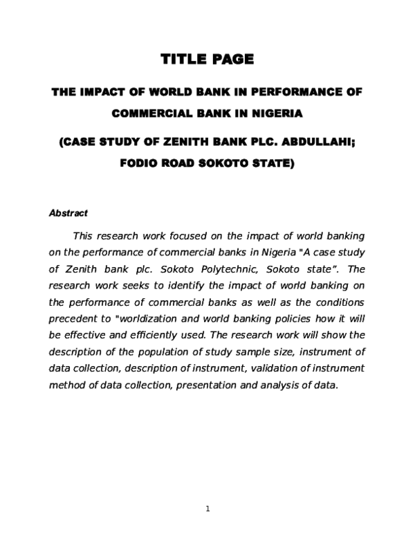 Doc The Impact Of World Bank In Performance Of Commercial Bank In