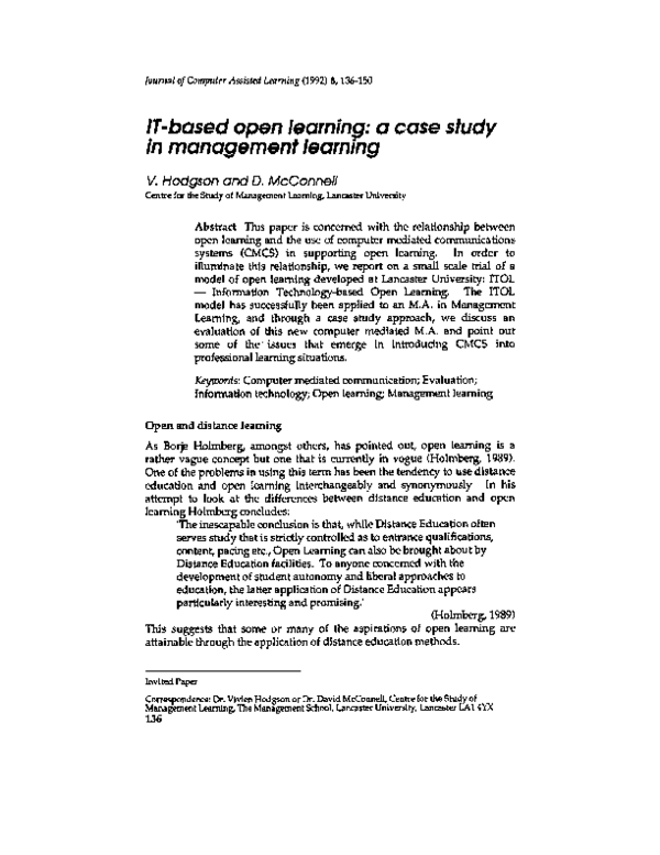 (PDF) IT-based open learning: a case study in management learning