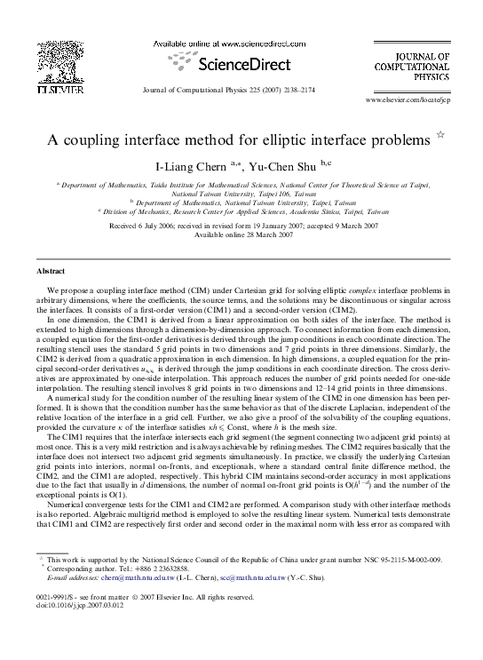(PDF) A coupling interface method for elliptic interface problems