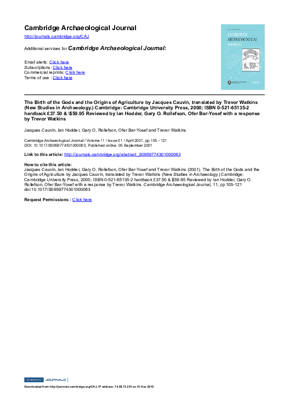 (PDF) The Birth of the Gods and the Origins of Agriculture by Jacques ...