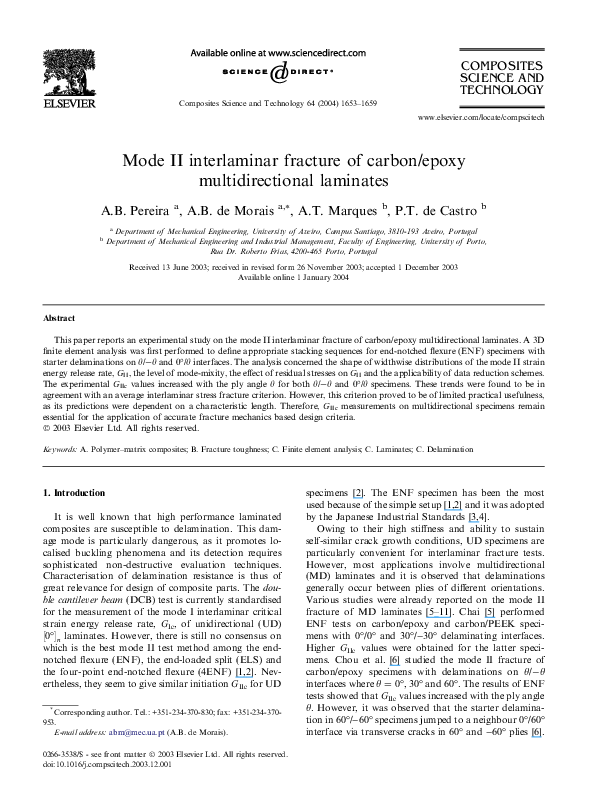 (PDF) Mode II interlaminar fracture of carbon/epoxy multidirectional ...