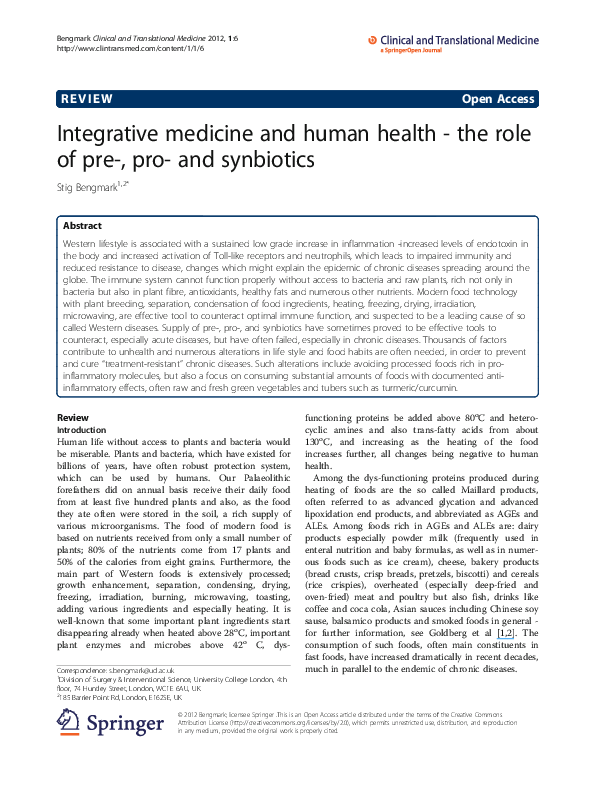(PDF) Integrative medicine and human health - the role of pre-, pro ...