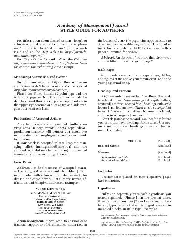 (PDF) Academy of Management Journal STYLE GUIDE FOR