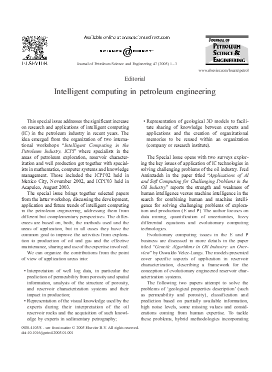 (PDF) Intelligent computing in petroleum engineering
