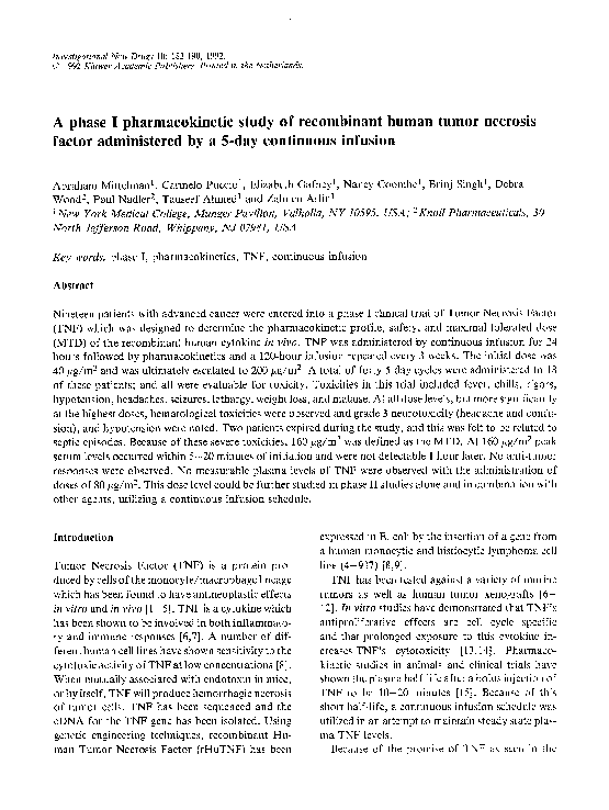 (PDF) A phase I pharmacokinetic study of recombinant human tumor ...