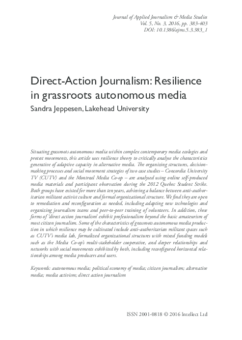 (PDF) Direct-Action Journalism: Resilience in grassroots autonomous media