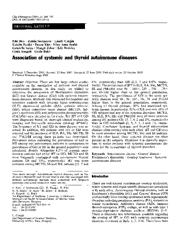 (PDF) Association of systemic and thyroid autoimmune diseases