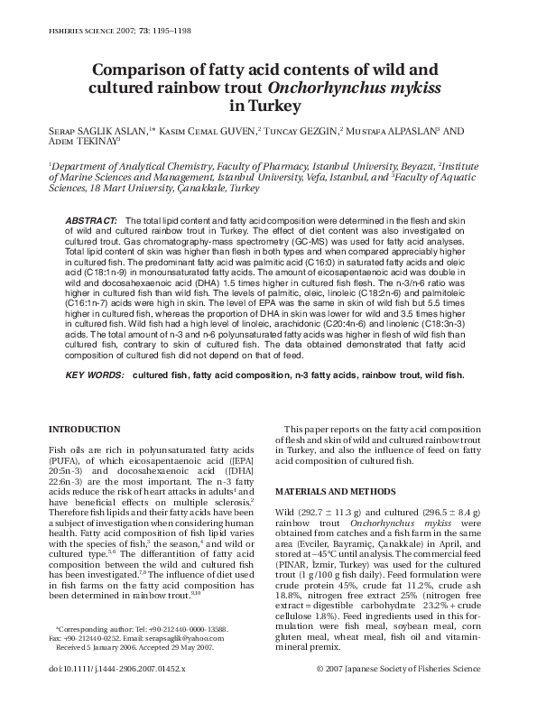 (PDF) Comparison of fatty acid contents of wild and cultured rainbow ...
