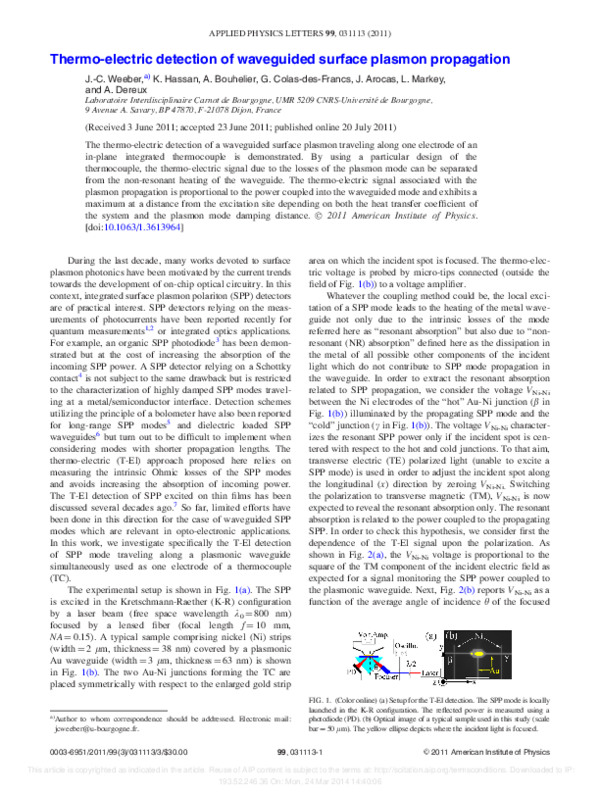 (PDF) Thermoelectric detection of waveguided surface plasmon propagation