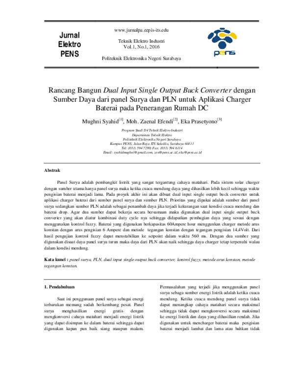 (PDF) Rancang Bangun Dual Input Single Output Buck Converter dengan