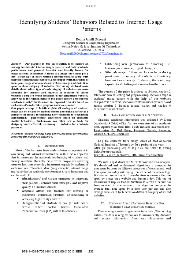 (PDF) Identifying students' behaviors related to internet usage patterns