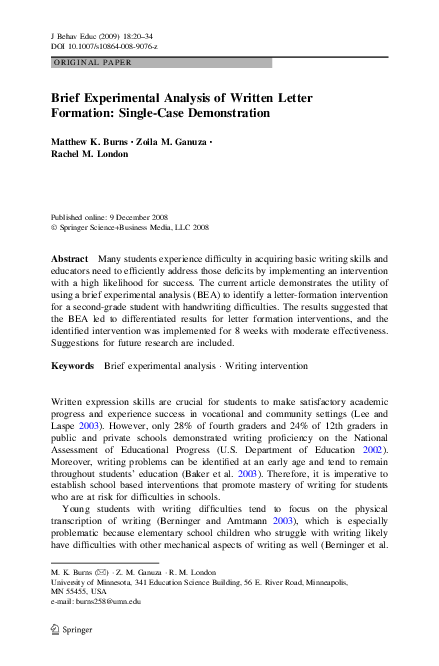 (PDF) Brief Experimental Analysis of Written Letter Formation: Single ...