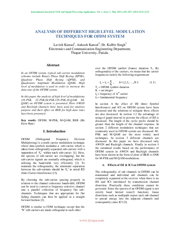 (PDF) ANALYSIS OF DIFFERENT HIGH LEVEL MODULATION TECHNIQUES FOR OFDM ...