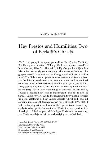 (PDF) Hey Prestos and Humilities: Two of Beckett's Christs