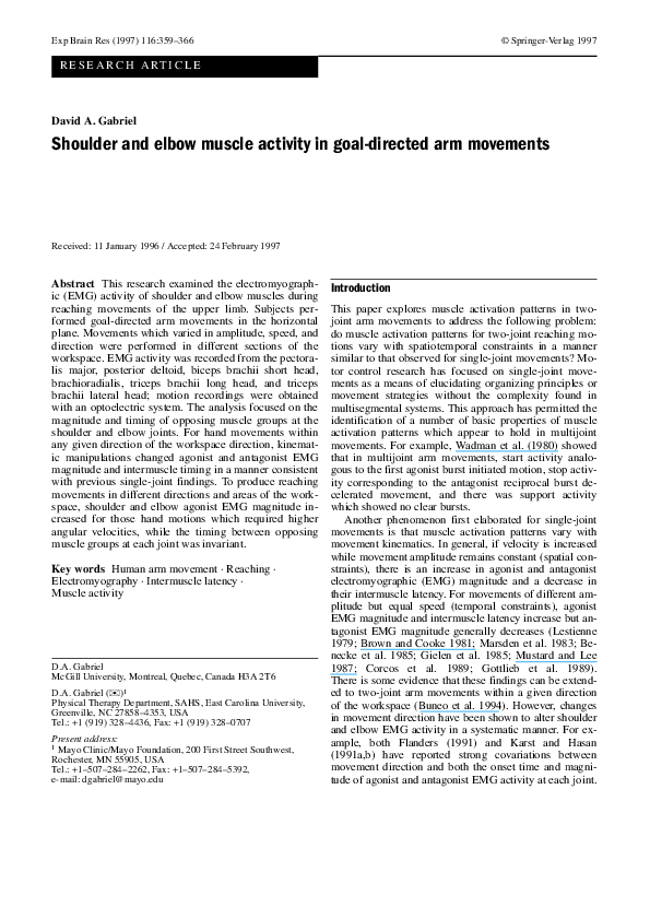 (PDF) Shoulder and elbow muscle activity in goaldirected arm movements