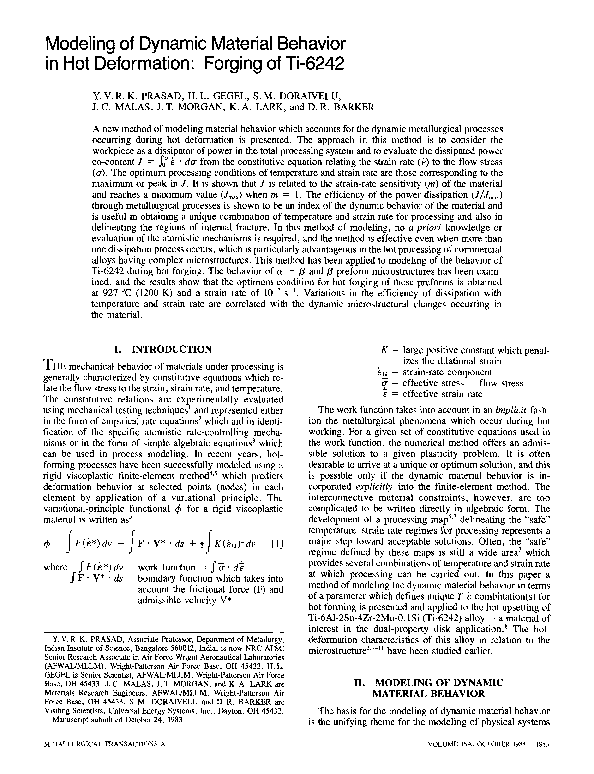 (PDF) Modeling of dynamic material behavior in hot deformation: Forging ...