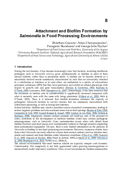 (PDF) Attachment and Biofilm Formation by Salmonella in Food Processing ...