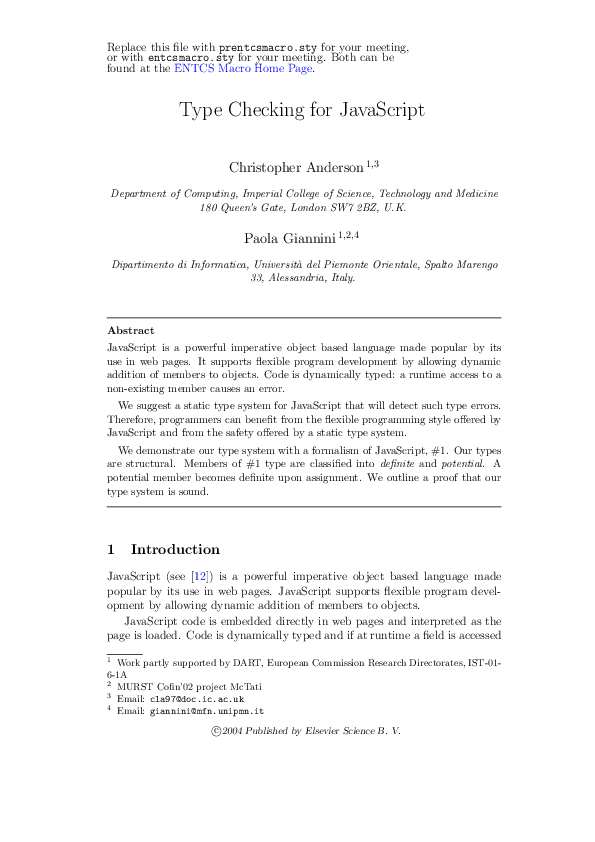 (PDF) Type Checking for JavaScript