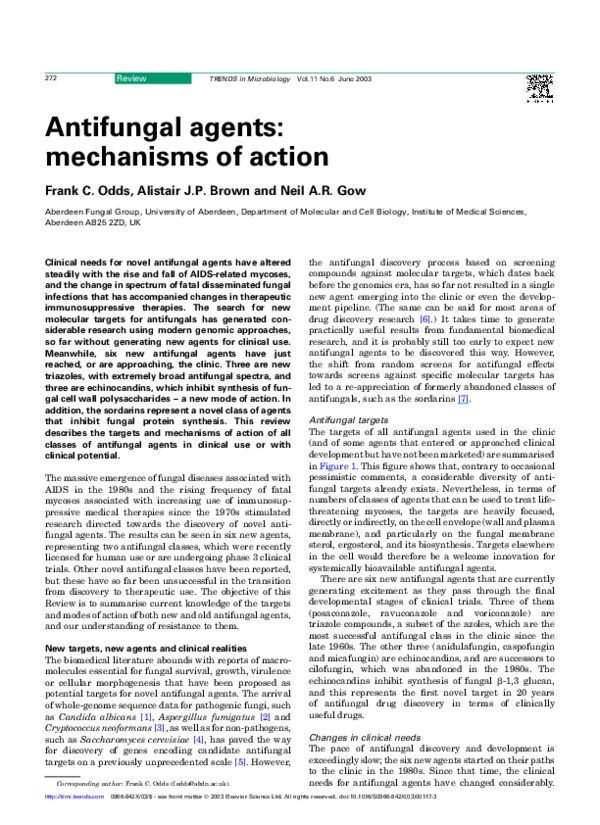 (PDF) Antifungal agents mechanisms of action Alistair Brown Academia.edu