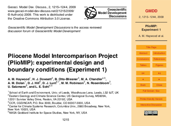 (PDF) Pliocene Model Intercomparison Project (PlioMIP): experimental ...