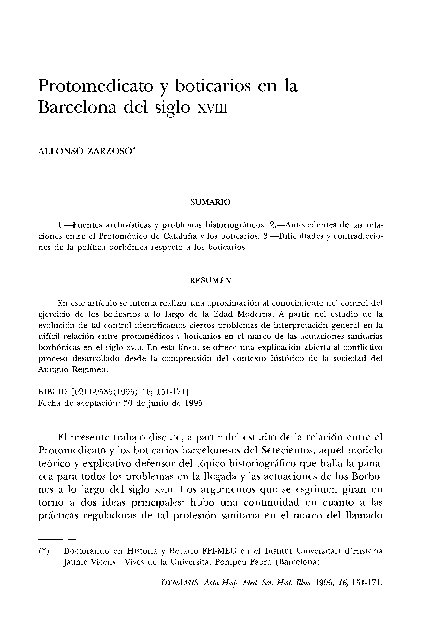(PDF) Protomedicato y boticarios en la Barcelona del siglo XVIII