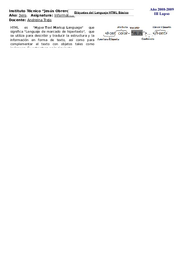 Doc Guía De Etiquetas De Html Zeus Carvajal Lopez