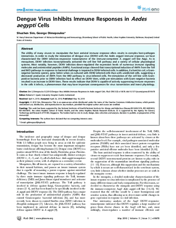(PDF) Dengue Virus Inhibits Immune Responses in Aedes aegypti Cells