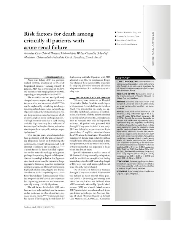 (PDF) Risk factors for death among critically ill patients with acute ...