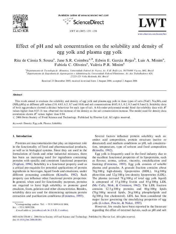 (PDF) Effect of pH and salt concentration on the solubility and density