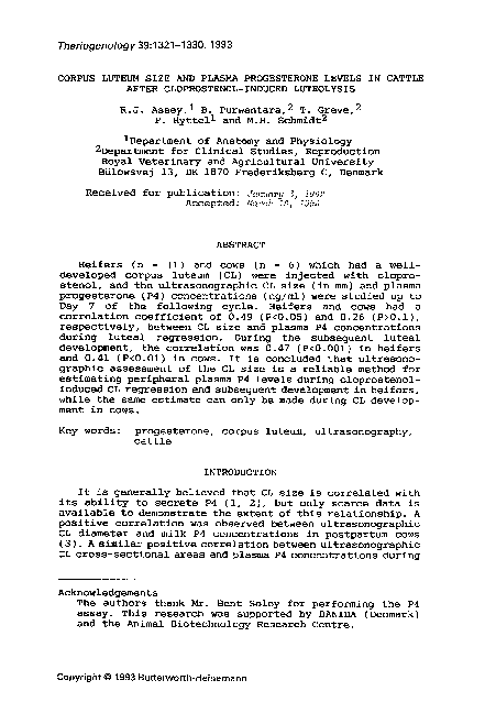 (PDF) Corpus luteum size and plasma progesterone levels in cattle after ...