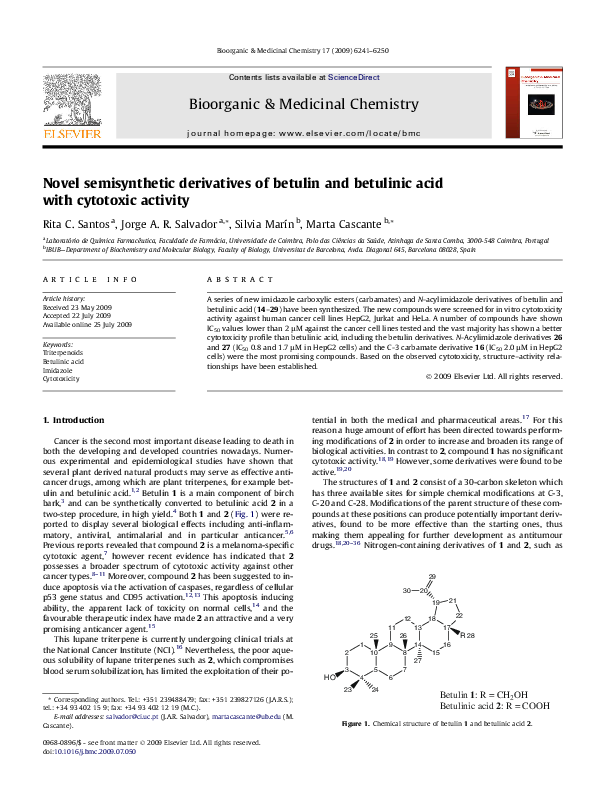 (PDF) Novel semisynthetic derivatives of betulin and betulinic acid ...
