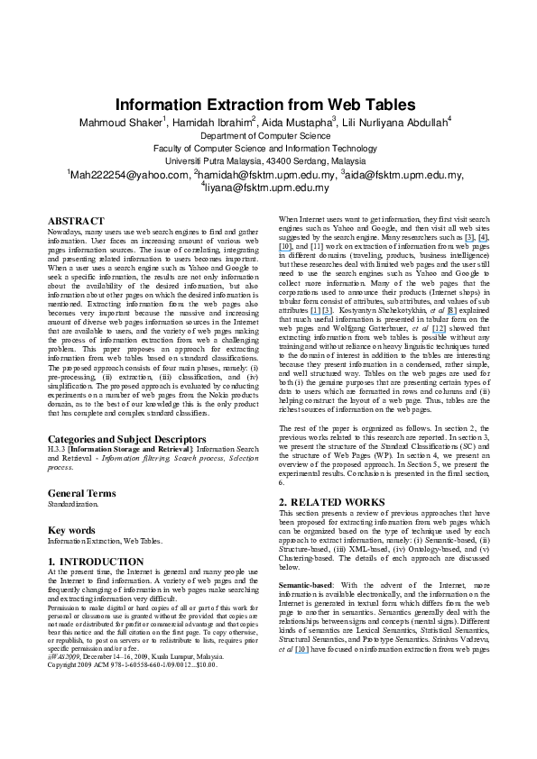 (PDF) Information extraction from web tables